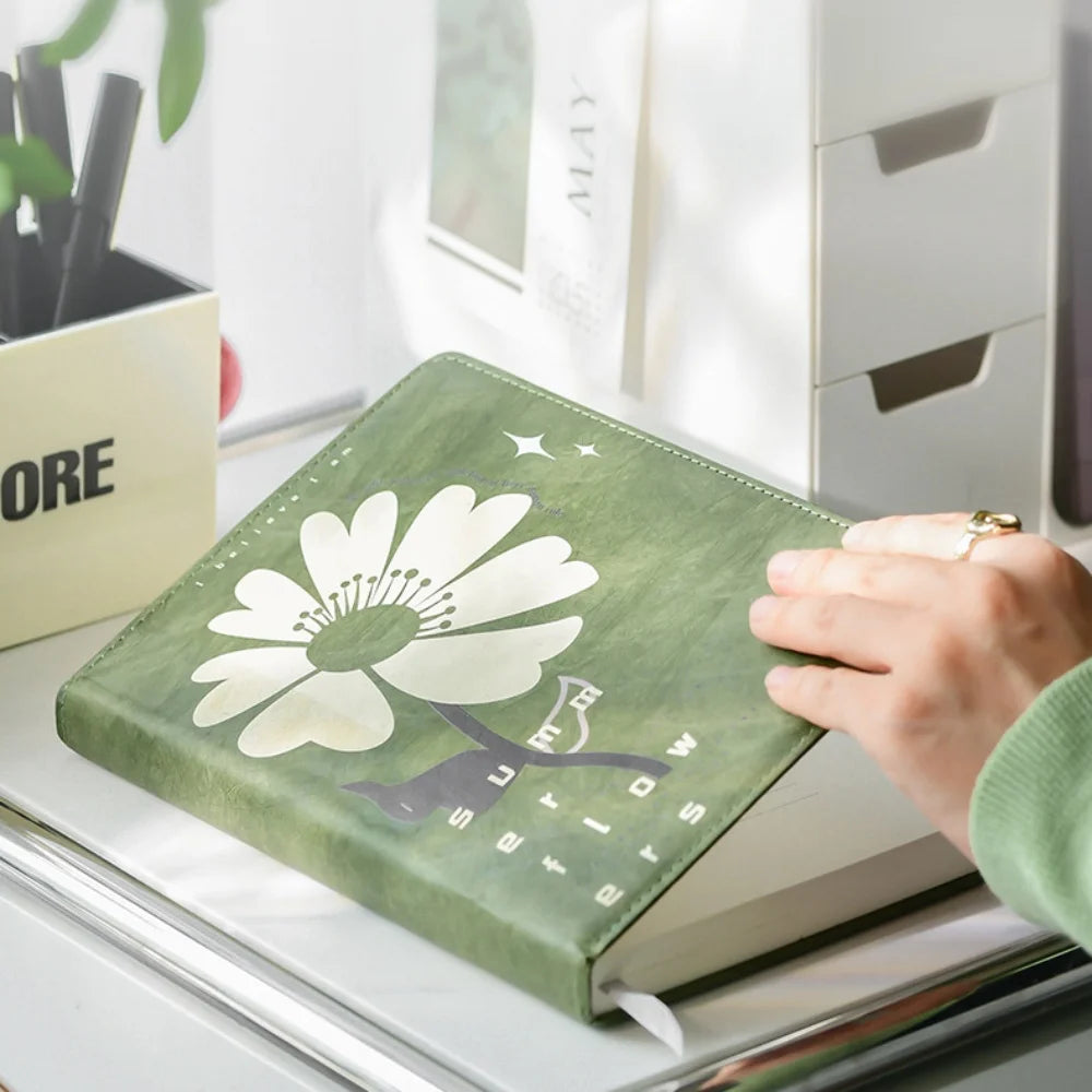 Floral A5 Notebook Hardcover Journal Cute Aesthetic Diary for Girls Student Daily Goal Office Meeting Note Pad Book
