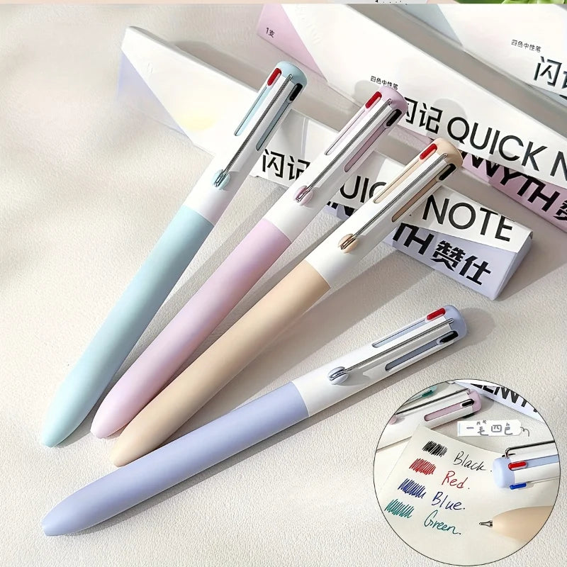 4-In-1 Multicolor Writing Instruments Macaroon Style Clickable Gel Pens Assorted Colors Single Unit Vibrant Ink Multi-Hued Pens
